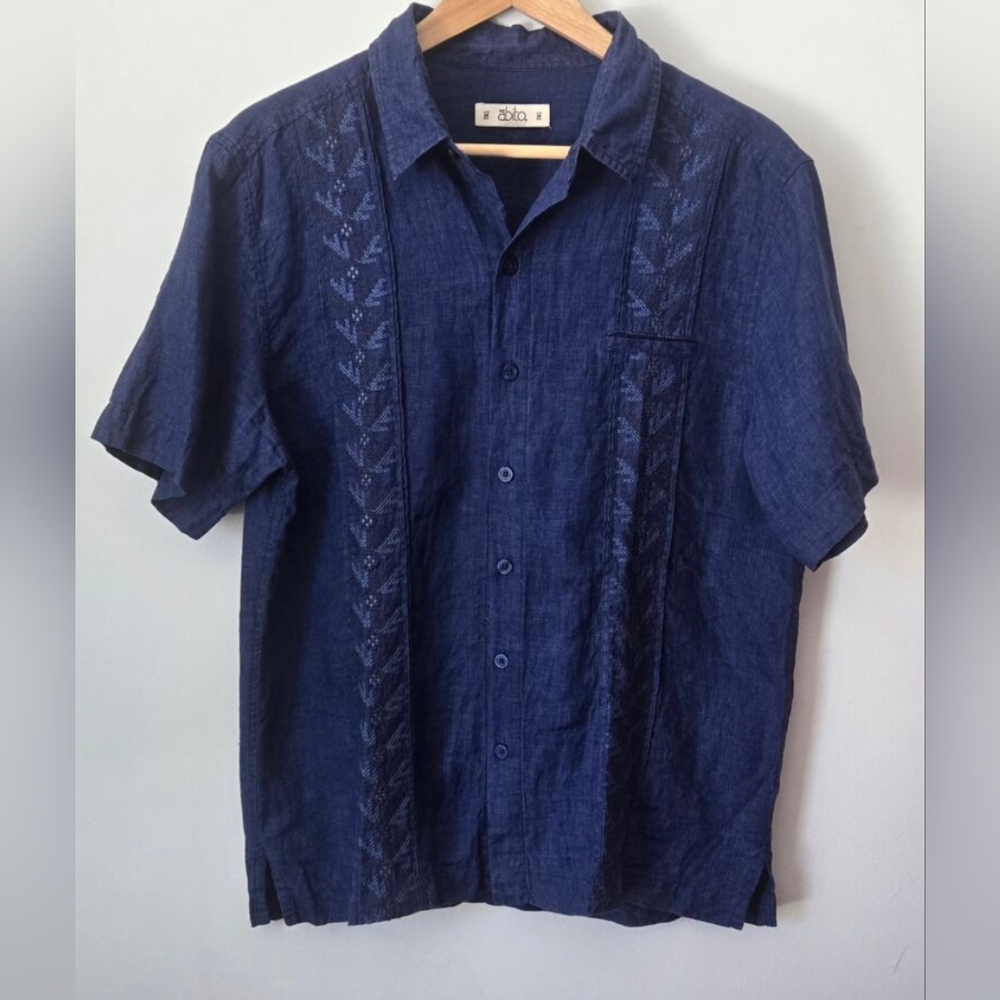 ABITO Men's Navy Blue Linen Shirt